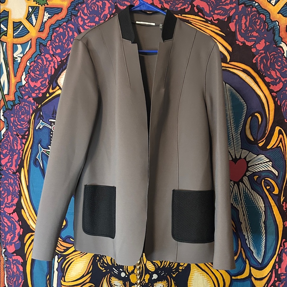 T Tahari Gray Blazer with Black Accents